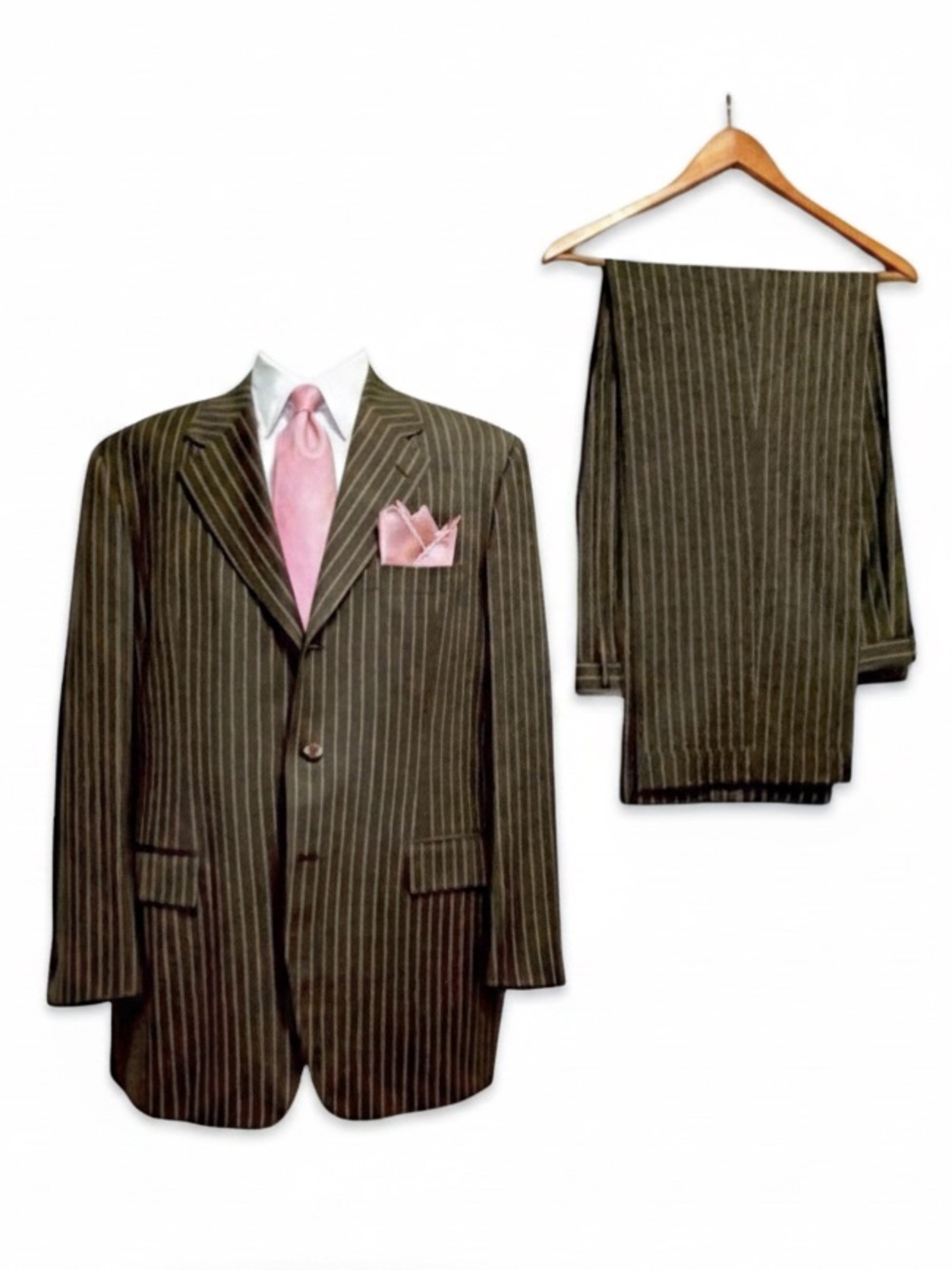 Bijan Men's Suit | Brown w/ Gold Pinstripes |  Super-Luxury | Custom Tailored